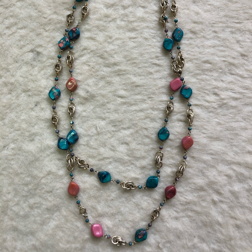 Turquoise & Pink Stone & Sterling Silver Necklace